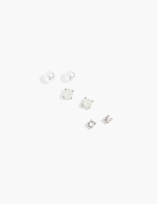 Earrings^Lane Bryant Mixed Stud 3 Pk Earrings:Silver:Onesz Silvertone
