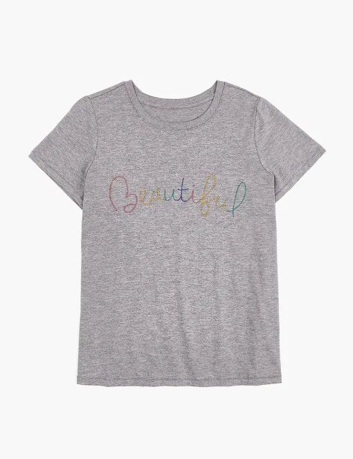 Knit Tops^Lane Bryant Modern Beautiful Embroidered Graphic Tee Medium Heather Grey