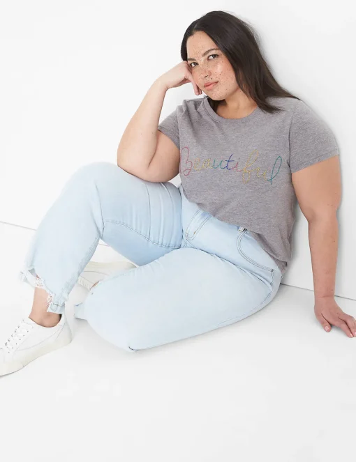 Knit Tops^Lane Bryant Modern Beautiful Embroidered Graphic Tee Medium Heather Grey