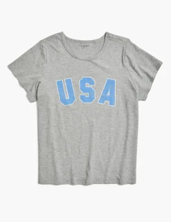 Knit Tops^Lane Bryant Modern Crew-Neck Usa Graphic Ringer Tee Medium Heather Grey