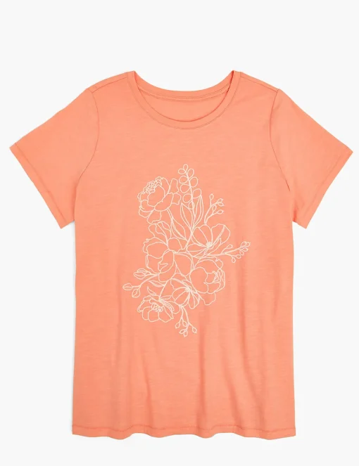 Knit Tops^Lane Bryant Modern Embroidered Floral Graphic Tee Blooming Dahlia