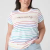 The Tee Shop^Lane Bryant Modern Equality Embroidered Graphic Tee Rainbow Stripe