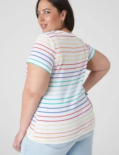 The Tee Shop^Lane Bryant Modern Equality Embroidered Graphic Tee Rainbow Stripe