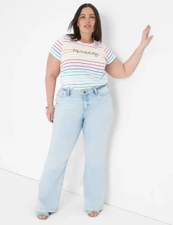 The Tee Shop^Lane Bryant Modern Equality Embroidered Graphic Tee Rainbow Stripe