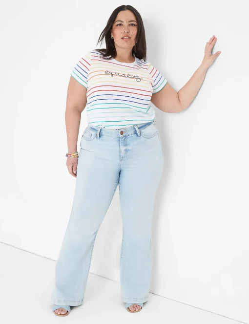 The Tee Shop^Lane Bryant Modern Equality Embroidered Graphic Tee Rainbow Stripe