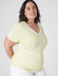 Knit Tops^Lane Bryant Modern Jersey Side-Ruched Tee Yellow Stripe