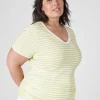 The Tee Shop^Lane Bryant Modern Jersey Side-Ruched Tee Yellow Stripe