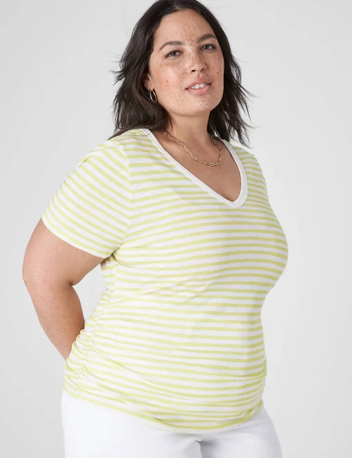 The Tee Shop^Lane Bryant Modern Jersey Side-Ruched Tee Yellow Stripe