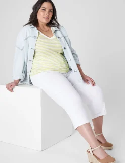 The Tee Shop^Lane Bryant Modern Jersey Side-Ruched Tee Yellow Stripe