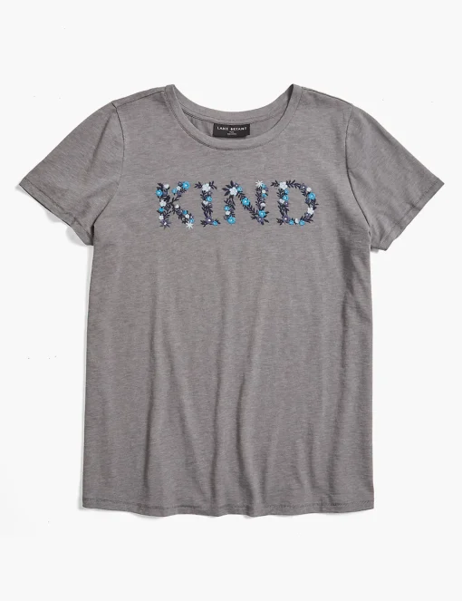 Knit Tops^Lane Bryant Modern Kind Embroidered Graphic Tee Grey