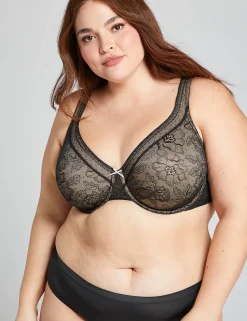 F To K Cups^Lane Bryant Modern Lace Unlined Full Coverage Bra Black