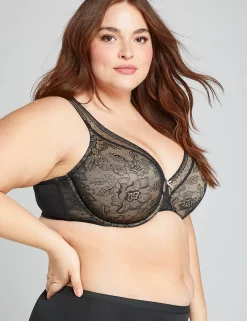 F To K Cups^Lane Bryant Modern Lace Unlined Full Coverage Bra Black