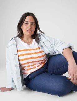 The Tee Shop^Lane Bryant Modern Perfect Sleeve Crew-Neck Tee Orange Stripe