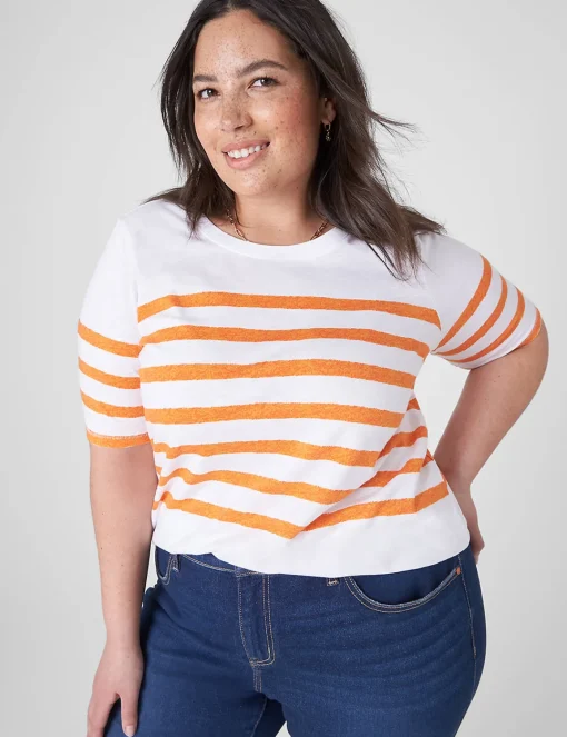 The Tee Shop^Lane Bryant Modern Perfect Sleeve Crew-Neck Tee Orange Stripe