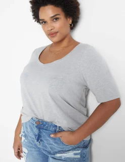 Knit Tops^Lane Bryant Modern Perfect Sleeve V-Neck Tee Grey