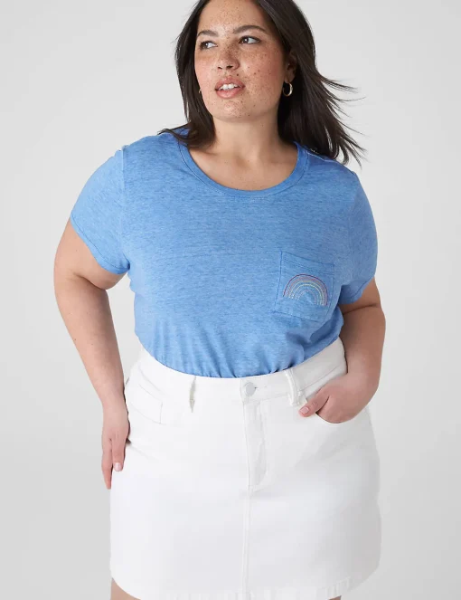 Knit Tops^Lane Bryant Modern Rainbow Embroidered Graphic Tee Beaucoup Blue