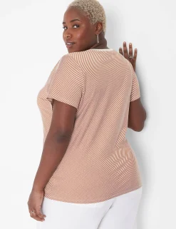 The Tee Shop^Lane Bryant Modern Short-Sleeve V-Neck Tee Bias Stripe