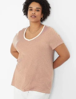 The Tee Shop^Lane Bryant Modern Short-Sleeve V-Neck Tee Bias Stripe
