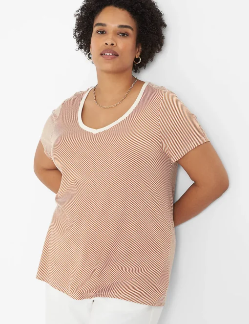The Tee Shop^Lane Bryant Modern Short-Sleeve V-Neck Tee Bias Stripe