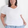 The Tee Shop^Lane Bryant Modern Slub Side-Ruched Tee White