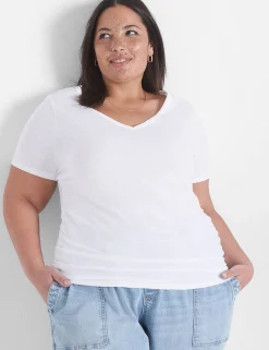 The Tee Shop^Lane Bryant Modern Slub Side-Ruched Tee White