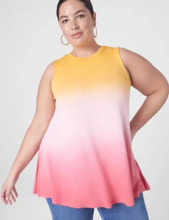 The Tee Shop^Lane Bryant Modern Slub Swing High-Neck Straight-Hem Tunic Coral Tie Dye
