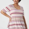 The Tee Shop^Lane Bryant Modern Swing Perfect Sleeve Ruched-Shoulder Tee Tent Stripe