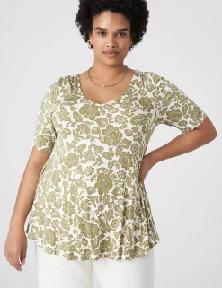 The Tee Shop^Lane Bryant Modern Swing Perfect Sleeve Ruched-Shoulder Tee Arya Floral