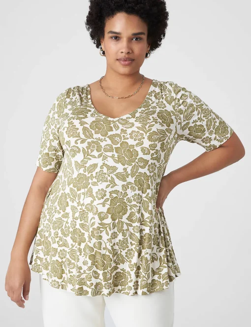 The Tee Shop^Lane Bryant Modern Swing Perfect Sleeve Ruched-Shoulder Tee Arya Floral