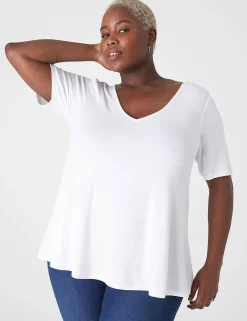 The Tee Shop^Lane Bryant Modern Swing Perfect Sleeve Ruched-Shoulder Tee White