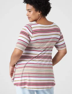The Tee Shop^Lane Bryant Modern Swing Perfect Sleeve Ruched-Shoulder Tee Tent Stripe