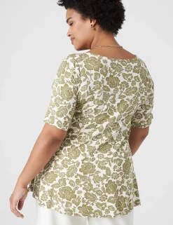The Tee Shop^Lane Bryant Modern Swing Perfect Sleeve Ruched-Shoulder Tee Arya Floral