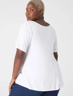 The Tee Shop^Lane Bryant Modern Swing Perfect Sleeve Ruched-Shoulder Tee White