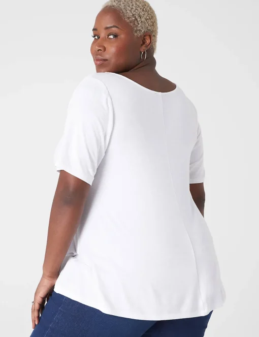 The Tee Shop^Lane Bryant Modern Swing Perfect Sleeve Ruched-Shoulder Tee White