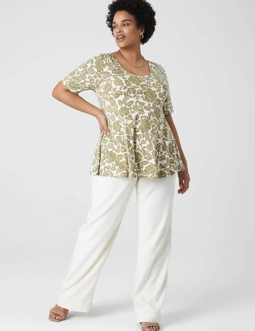 The Tee Shop^Lane Bryant Modern Swing Perfect Sleeve Ruched-Shoulder Tee Arya Floral