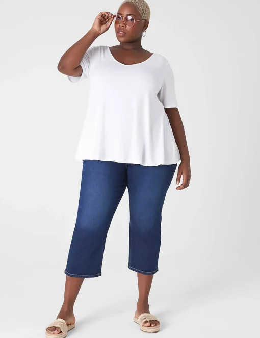 The Tee Shop^Lane Bryant Modern Swing Perfect Sleeve Ruched-Shoulder Tee White