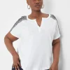 The Tee Shop^Lane Bryant Notch-Neck Embroidered-Shoulder Tee White