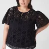 Shirts & Blouses^Lane Bryant Notch-Neck Sheer Eyelet Top Black