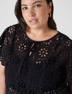 Shirts & Blouses^Lane Bryant Notch-Neck Sheer Eyelet Top Black