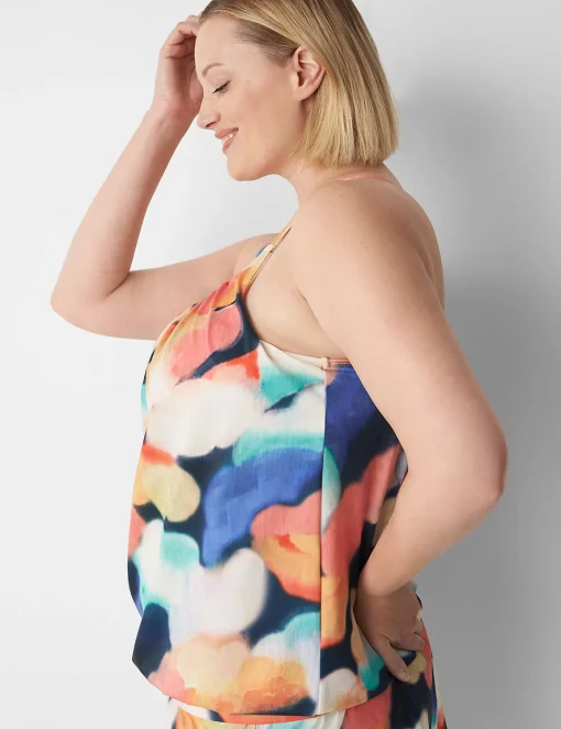 Swim Tops^Lane Bryant No-Wire Blouson Swim Tankini Top Blue Summer