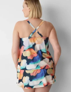 Swim Tops^Lane Bryant No-Wire Blouson Swim Tankini Top Blue Summer