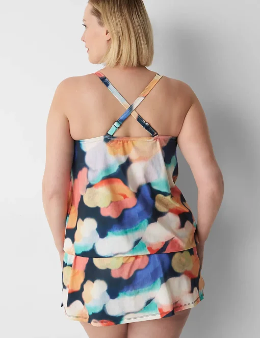 Swim Tops^Lane Bryant No-Wire Blouson Swim Tankini Top Blue Summer