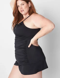 Swim Tops^Lane Bryant No-Wire Halter Fitted Tankini Black