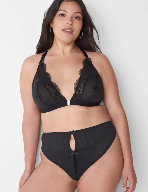 No-Wire Bras And Bralettes^Lane Bryant No-Wire Sheer Mesh Peekaboo Triangle Bra Black