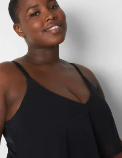 Swim Tops^Lane Bryant No-Wire 3-Tier Swim Tankini Black