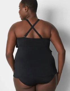 Swim Tops^Lane Bryant No-Wire 3-Tier Swim Tankini Black