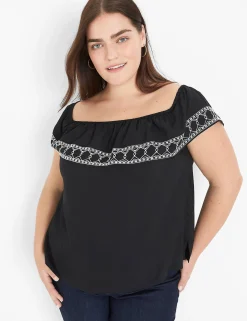 Shirts & Blouses^Lane Bryant Off-The-Shoulder Embroidered Top Black