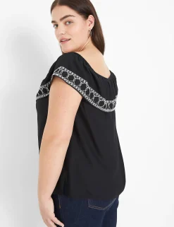 Shirts & Blouses^Lane Bryant Off-The-Shoulder Embroidered Top Black