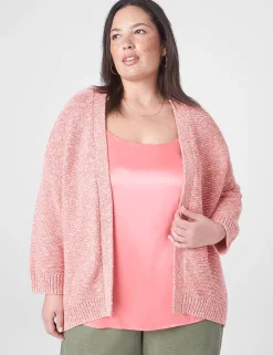 Sweaters^Lane Bryant Open-Front Marl Cardigan Coral