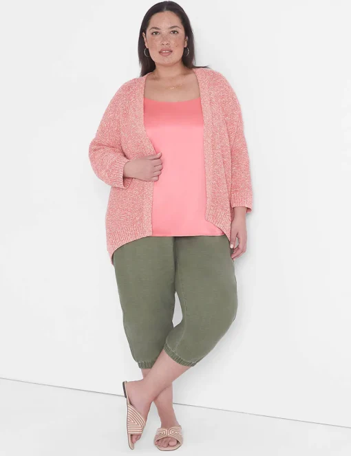 Sweaters^Lane Bryant Open-Front Marl Cardigan Coral